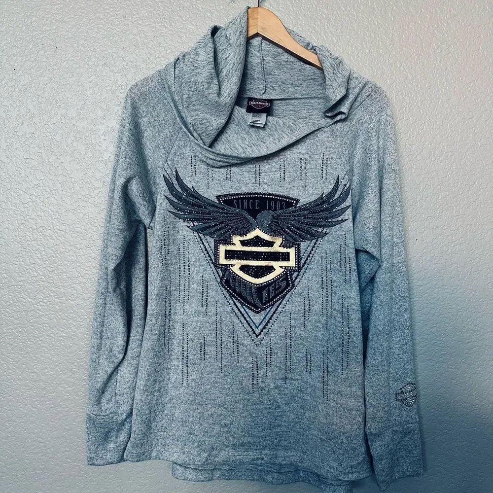Harley Davidson Crystal Wings Studded Soft Lounge Hoodie Top L